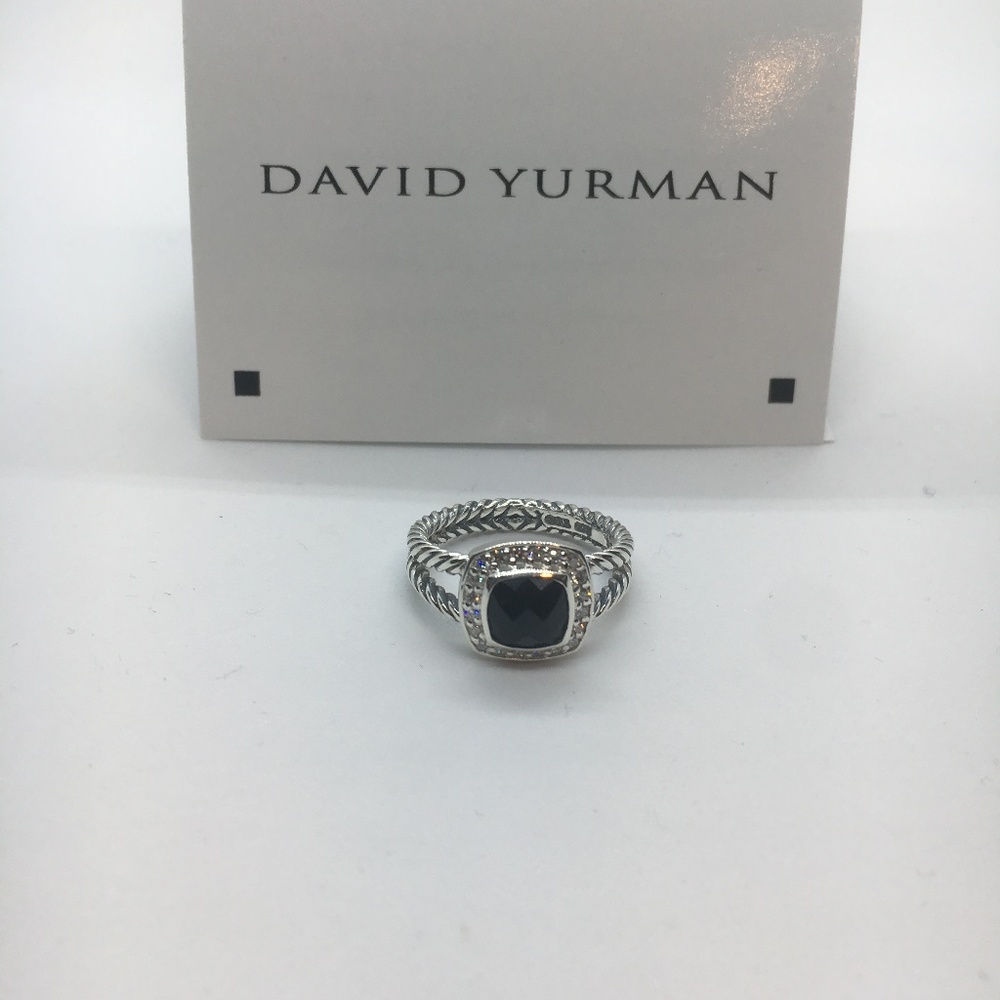 David Yurman Petite Albion Ring With Black Onyx and Diamonds Size 6